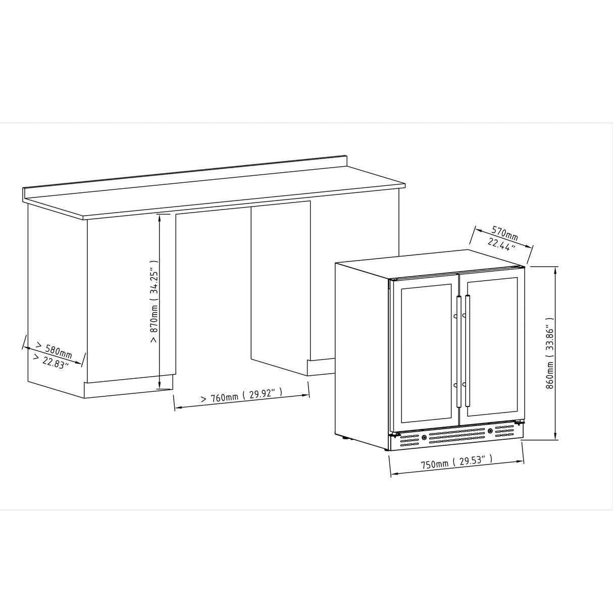 KingsBottle 30-inch Dual Zone Wine Cooler with Low-E Glass Door