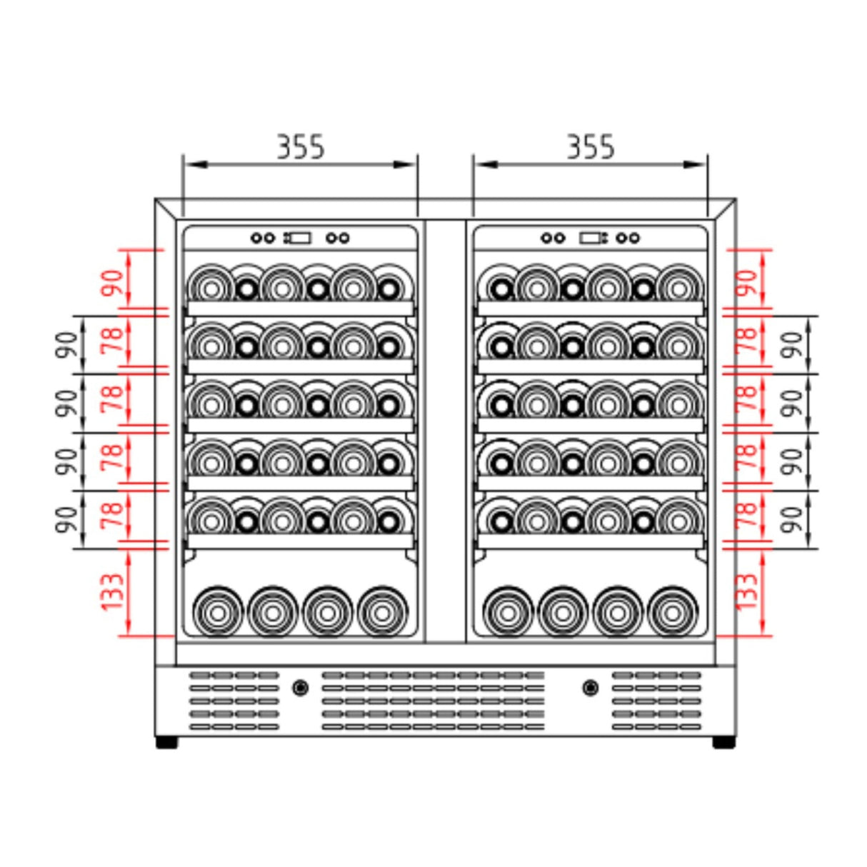 KingsBottle 36-inch Under Bench Dual-Zone Wine Cooler with Low-E Glass Door