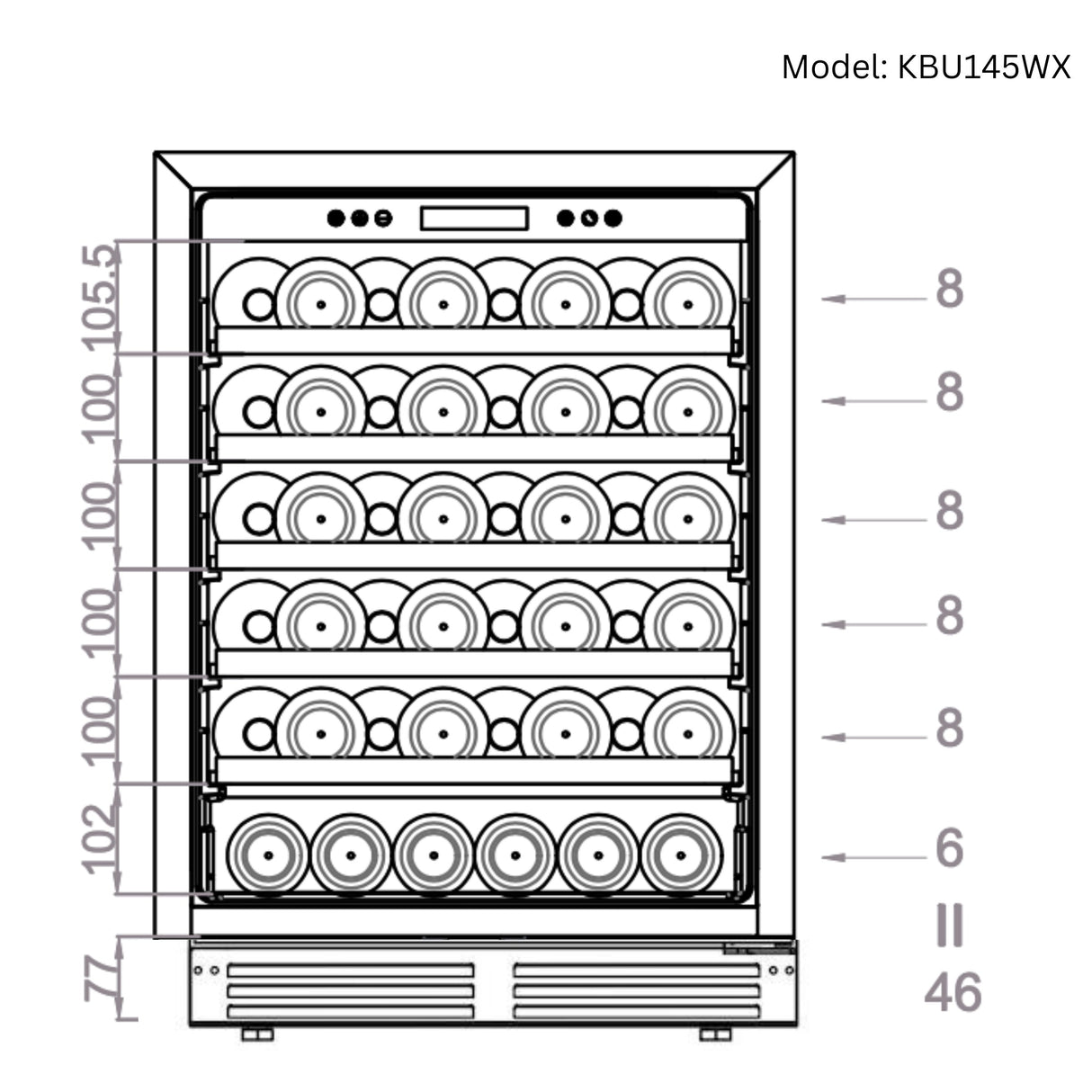 KingsBottle 24-Inch Under-Counter Single Zone Wine Cooler with Low-E Glass Door