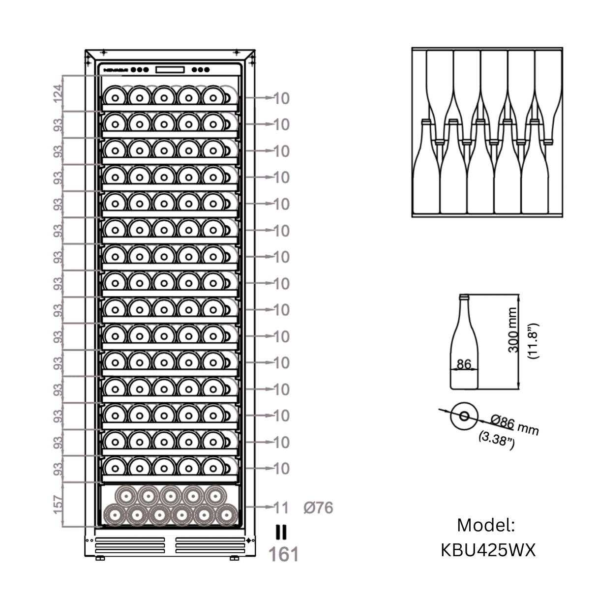 KingsBottle Upright Single Zone Large Wine Cooler With Low-E Glass Door