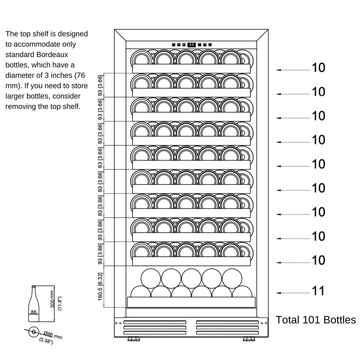 KingsBottle 47-Inch Height Single Zone Wine Cooler with Low-E Glass Door