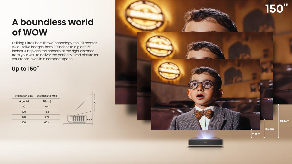 Hisense PT1 4K UHD Triple Laser Ultra Short Throw (UST) Smart Projector (Up to 150")